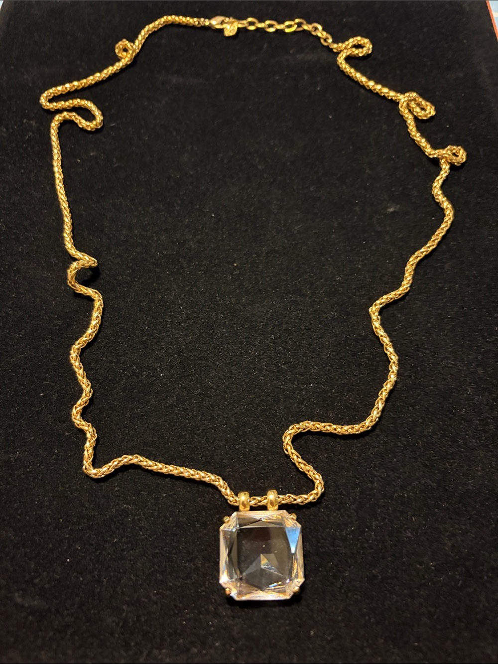 Swarovski Gold Tone Necklace with Clear Square Crystal Pendant